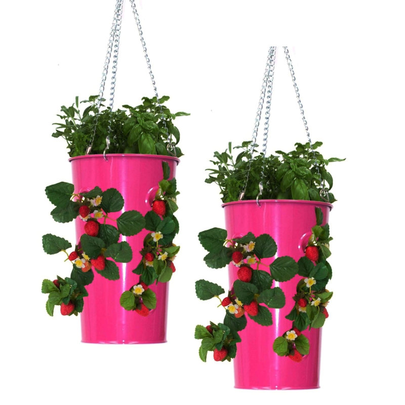 Licola Handmade Metal Hanging Planter, Hot Pink, 14" H 10" W x 10" D