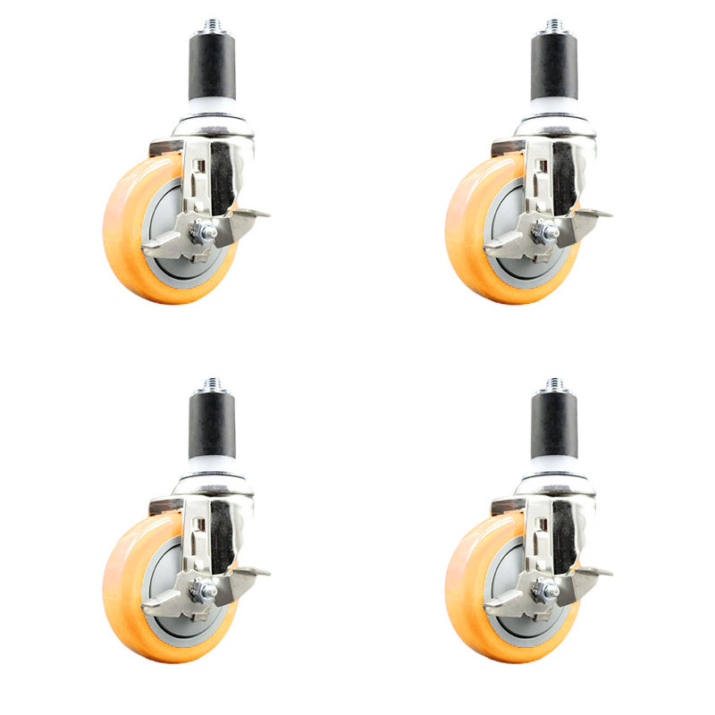 Ensemble de 4 roulettes extensibles en polyuréthane de 4 pouces avec pivot de 1-1 / 2 pouces SCC, Jaune