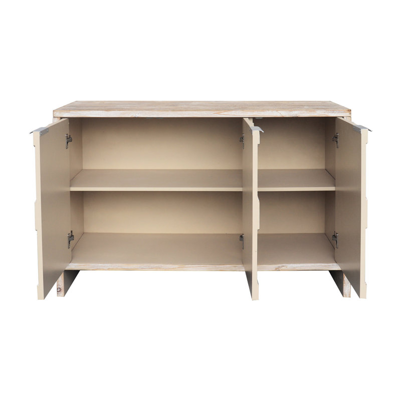Buffet 3 portes en bois avec buffet d'appoint pour la cuisine. Bois naturel, tablettes réglables, rangement de style tentant. Captivant