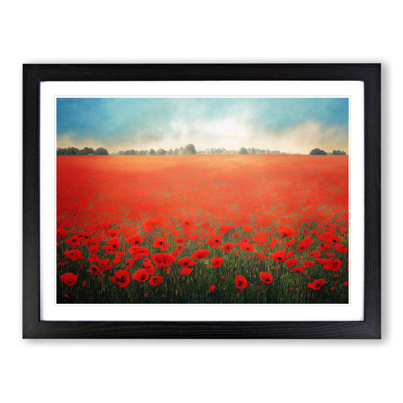 Vibrant Poppies Flowers - Framed Print, Black, 46cm H x 64cm W x 2cm D