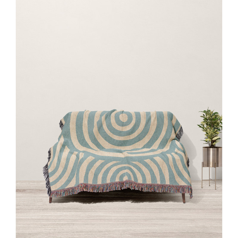 Jeté 100% coton, Grand, Bleu/beige