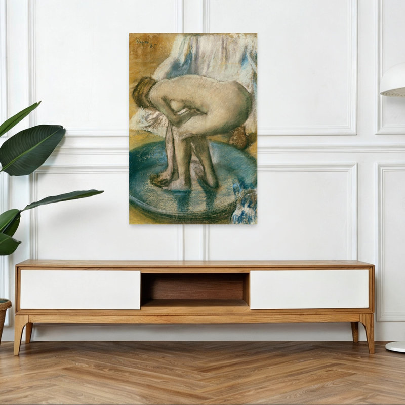 Femme se baignant dans une baignoire peu profonde, estampe d'art mural contemporain abstrait impressionniste de 1885