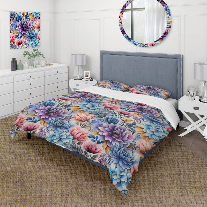 Ensemble de housse de couette Watercolor Damask Drea, Housse de couette pour très grand lit et 2 très