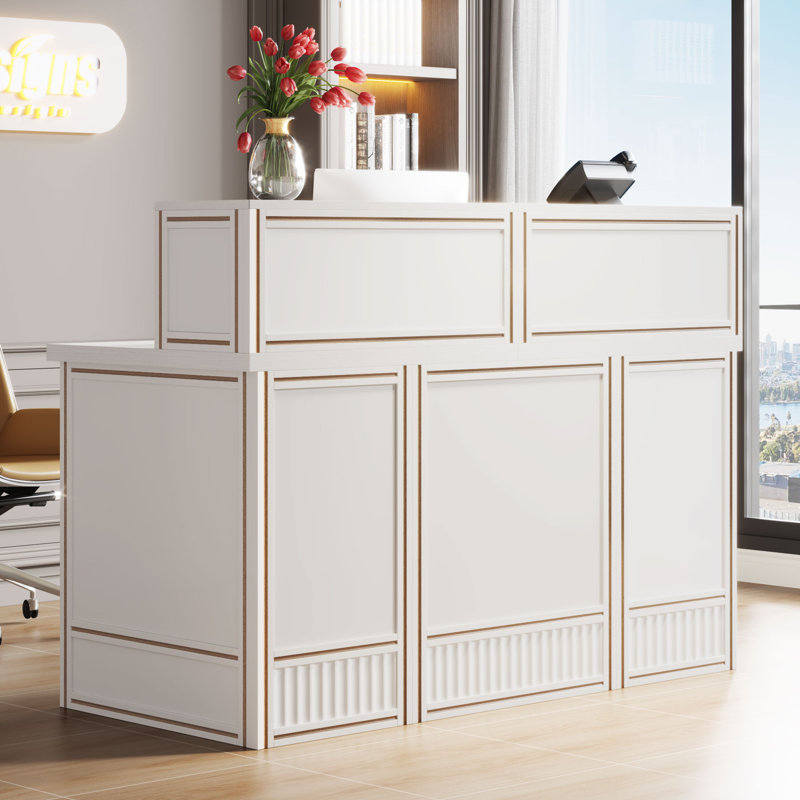 Bureau de réception rectangulaire en bois manufacturé Crystle, Blanc