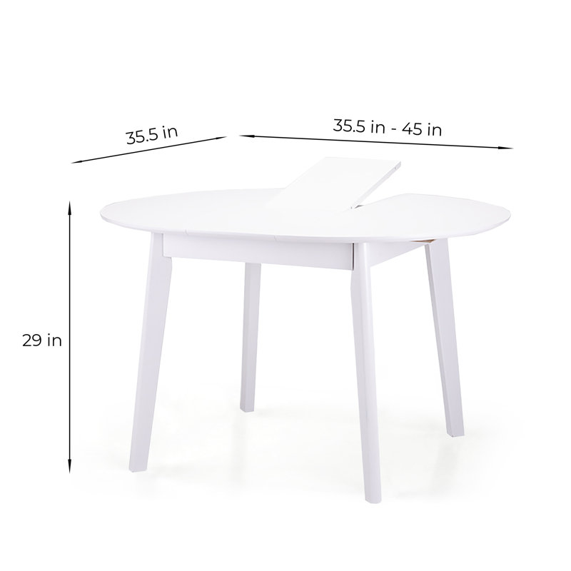 Ensemble de table de salle à manger pour 4 personnes, chaises chaudes en bois massif de style classique avec table ronde extensible, ensemble de salle de cuisine, couleur blanche avec tissu gris