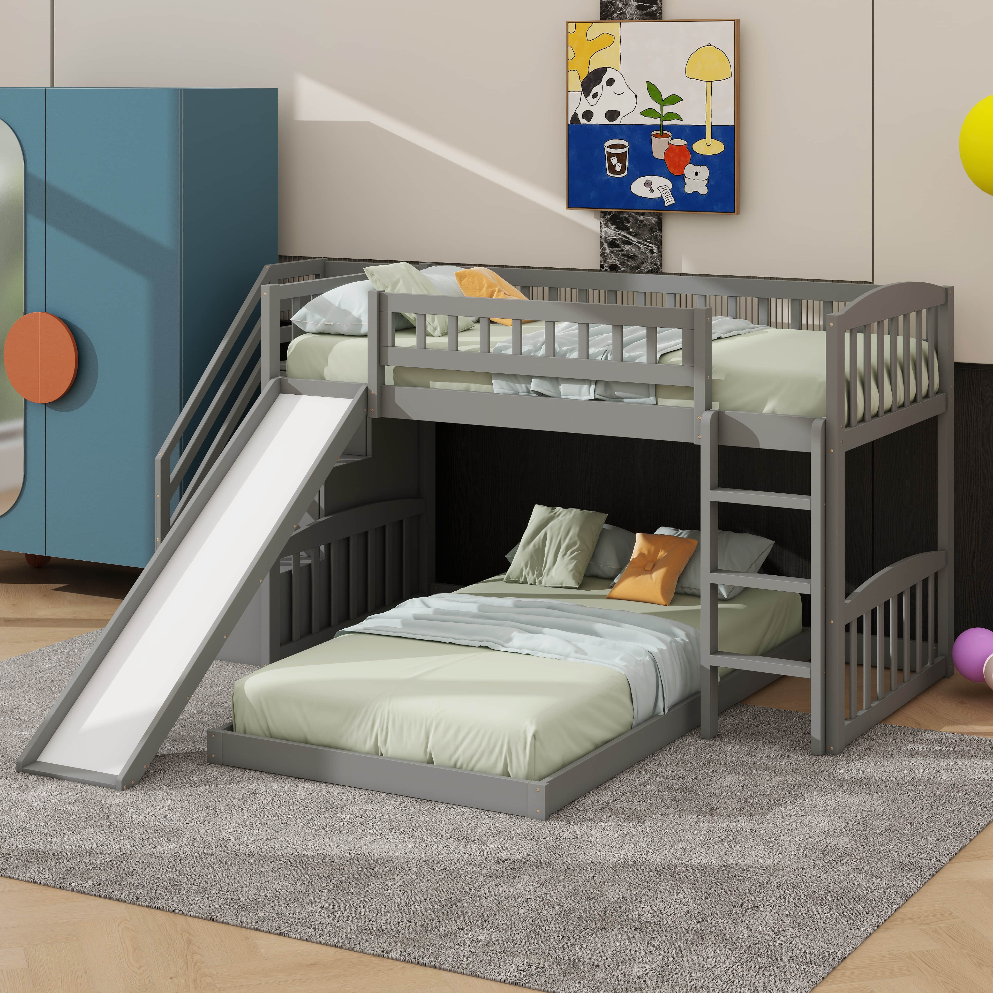 Latitude Run® Twin Over Twin Bunk Bed With Stairway Access And Fun ...