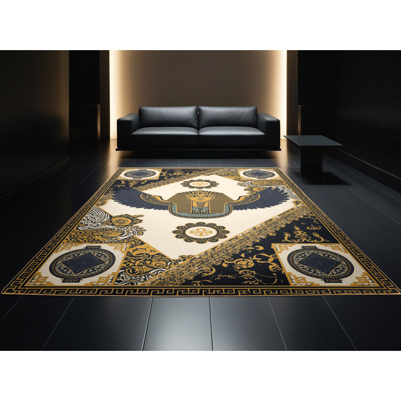 Tapis oriental orné de symboles symboliques lavables à la machine Pittman Pharaoh, 3 X 5