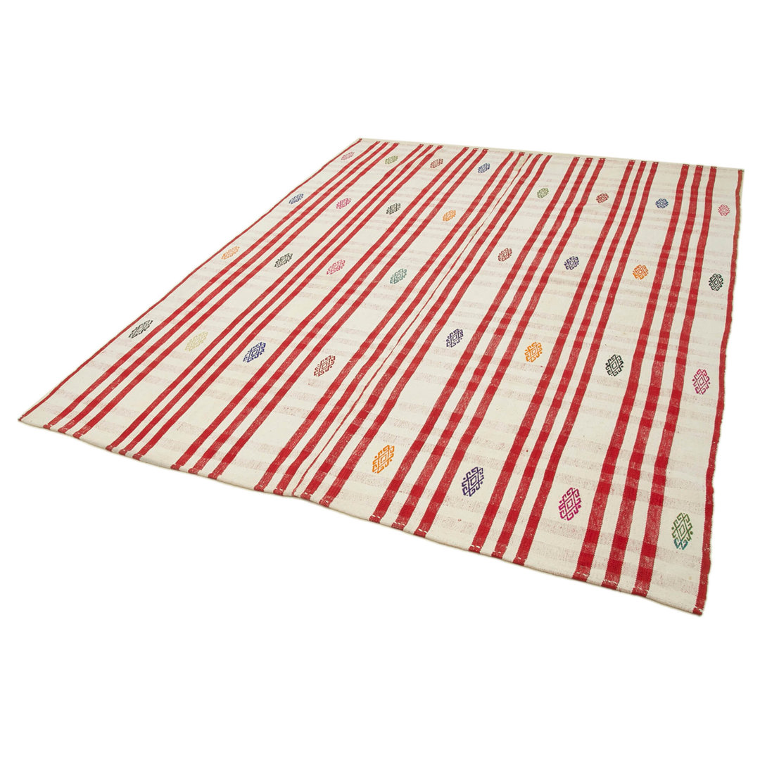 Abdiwahid Anatolian Kilim Red Striped Wool Handmade Area Rug