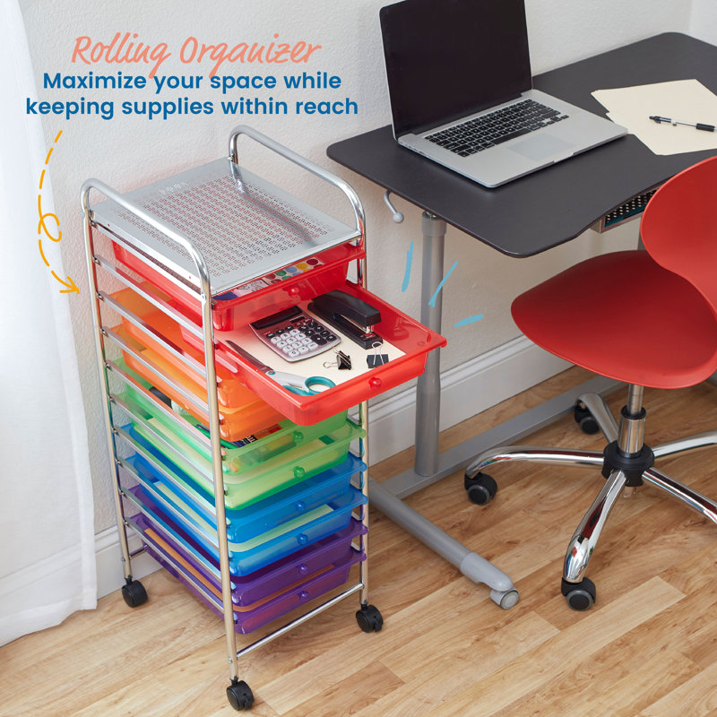 Assorted 10-Drawer Mobile Organizer with Chrome Frame