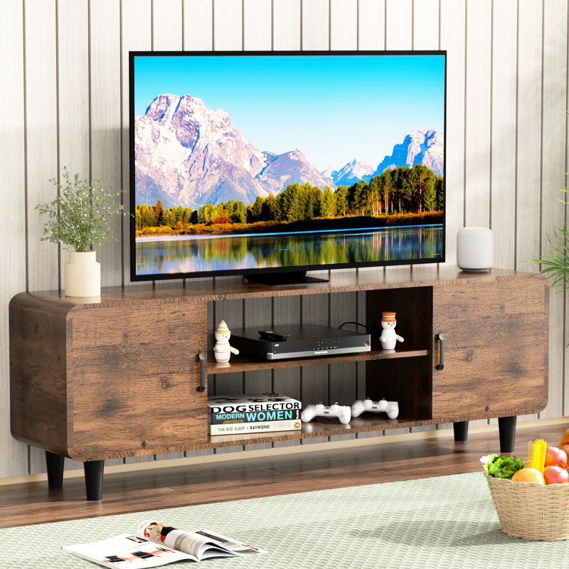 Meuble télé rustique brun pour téléviseur de 55 po, avec rangement spacieux et console avec tiroirs spacieux