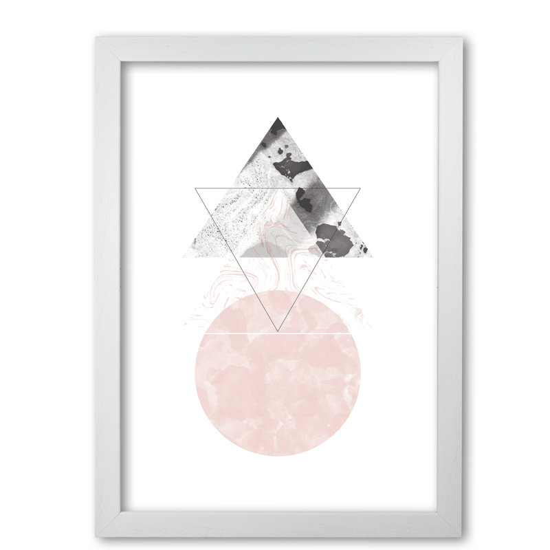 Black And Pink Marble Abstract Triangle And Circle - Print, White Grain Frame, 85 cm H x 60 cm W x 5 cm D