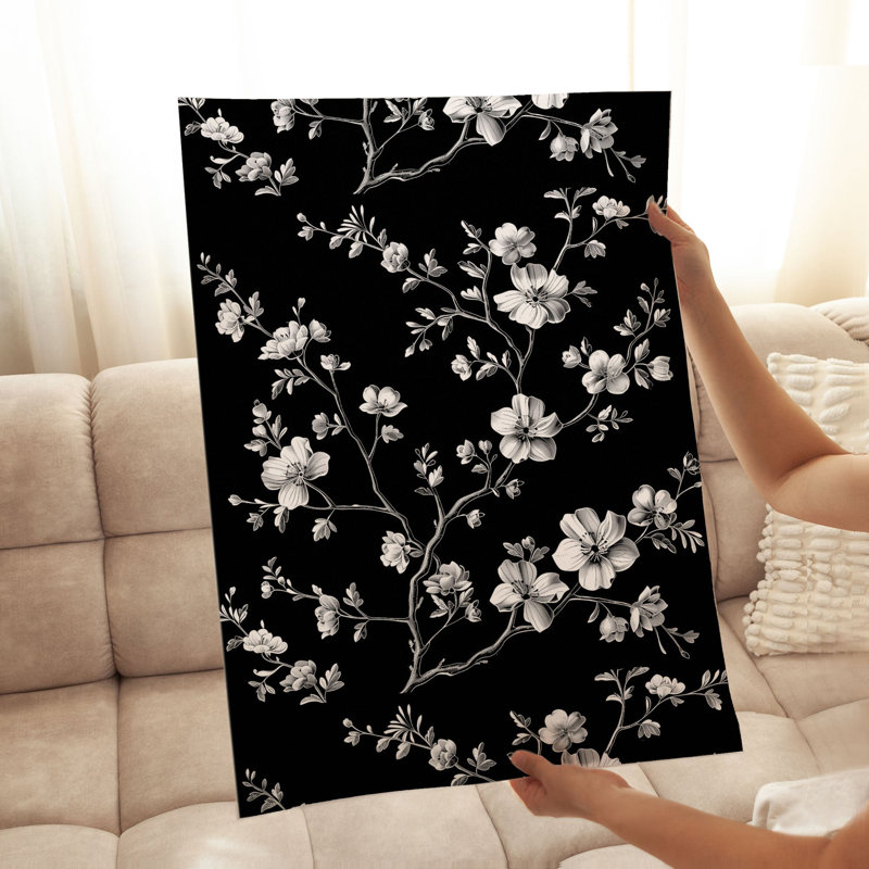 Floral noir et blanc, fleur de Draeam IV, reproduction d'art moderne sans cadre, H 36 po x l 24 po