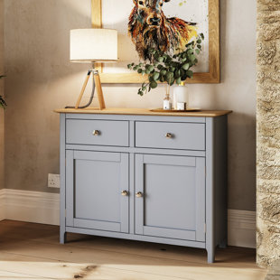 Daris 2 Door 2 Drawer Sideboard Buffet Storage Cabinet. 96cm Wide. Solid Oak Top. Polished Chrome Handles. Fully Assembled.