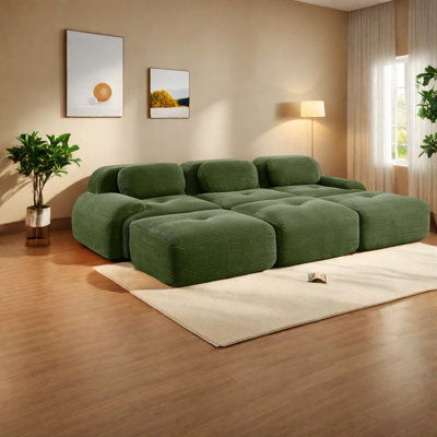 Canapés en velours côtelé ultra-larges, conception modulaire adaptée aux animaux de compagnie pour la vie familiale