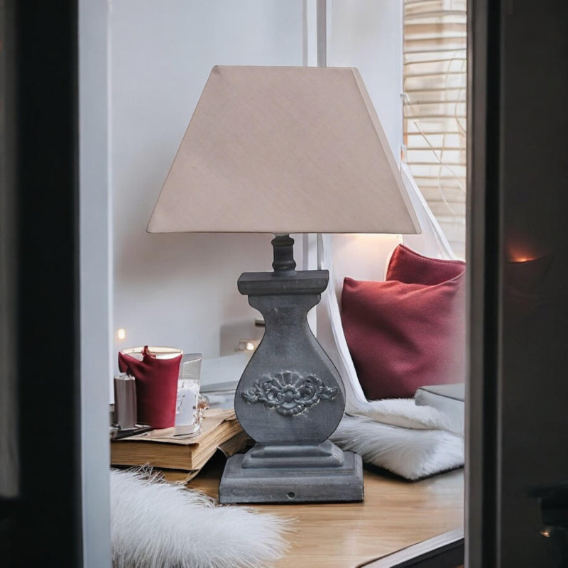 Marah 32 Solid Wood Table Lamp | Washed Finish with Fabric Shade Rustic Country Lighting Accent for Home Décor