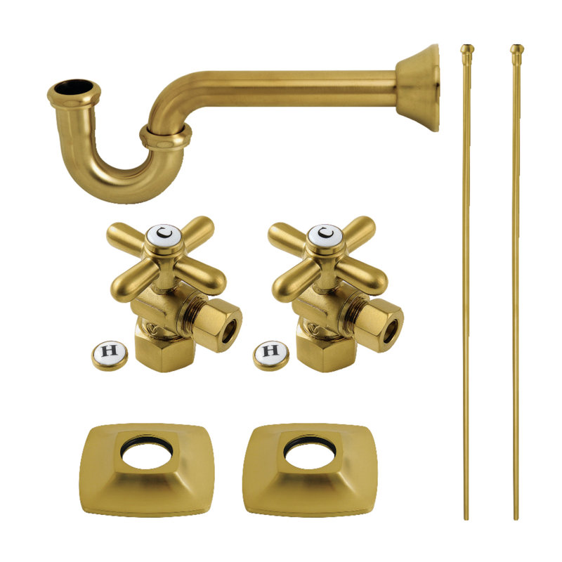 Ensemble de garniture d'évier de plomberie moderne en laiton Kingston avec siphon en P Kingston, Laiton brossé