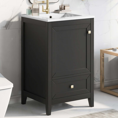 Meuble-lavabo de 20 po avec lavabo, armoire de salle de bain avec porte à fermeture douce, support de rangement et tiroir