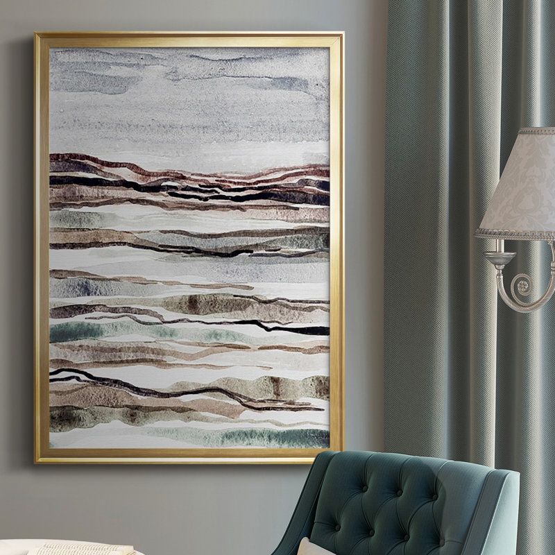 " Muted Earth Layers I ", Gold Framed Canvas, 36.5" H x 26.5" W