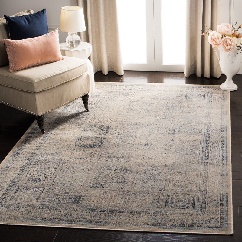 Tapis oriental pierre / bleu Evanoff, Rectangle 4 pi x 5 pi 7 po