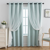 Montz Home Curtains Blackout And Sheer Layered Solid Window Curtain Panel Pair With Grommet Top, 52Wx84l,Light Blue
