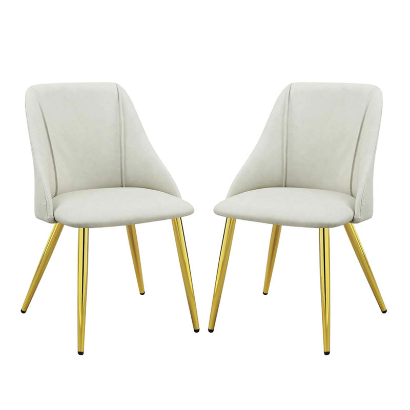 2 chaises d'appoint pour la salle à manger, cuir synthétique blanc, pieds en métal, coussins en mousse haute densité, structure en bois composite, patins en plastique