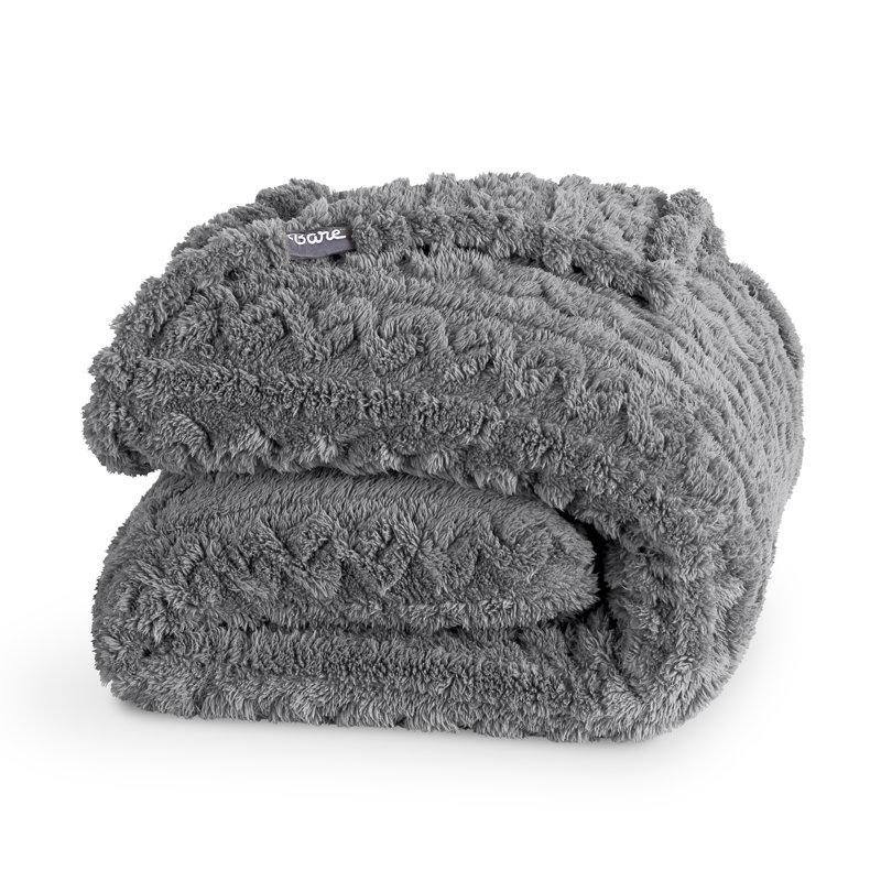 Couverture Cozy Faux Shearling, Très grand lit, Câble gris