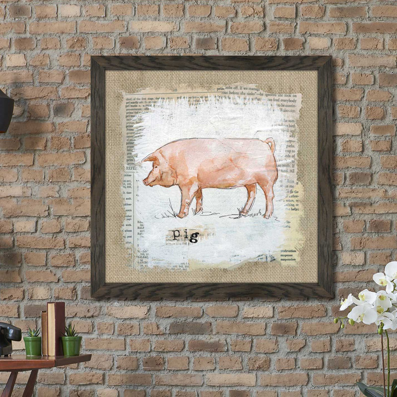 «Burlap Pig» par Carol Robinson - impression encadrée, H 39,5 po x l 39,5 po x P 0,75 po