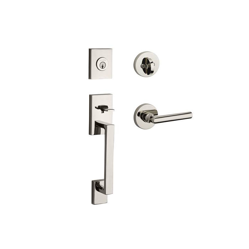 La Jolla Handleset with Single Cylinder Deadbolt and Door Lever and Rosette, Yes, Keyed Alike, Polished Nickel