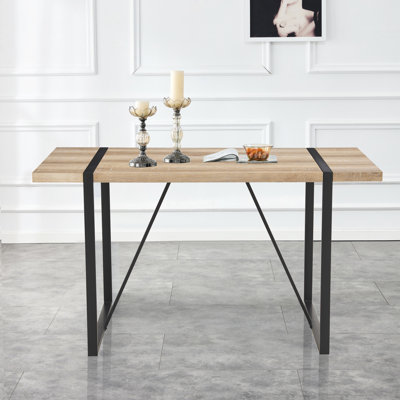 Table de salle à manger rectangulaire en bois rustique pour 4-6, 55,1 po x 31,4 po x 29,9 po, 1,5 po d'épaisseur avec pieds en métal noir et salon, amis de la famille, conçu pour 4 à 6 personnes, cuisine