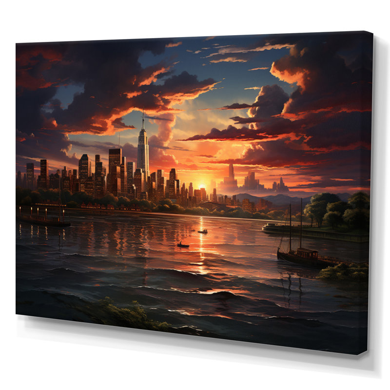 Rendez-vous au crépuscule au coucher du soleil, H 12 po x l 20 po x P 1 po, Toile tendue