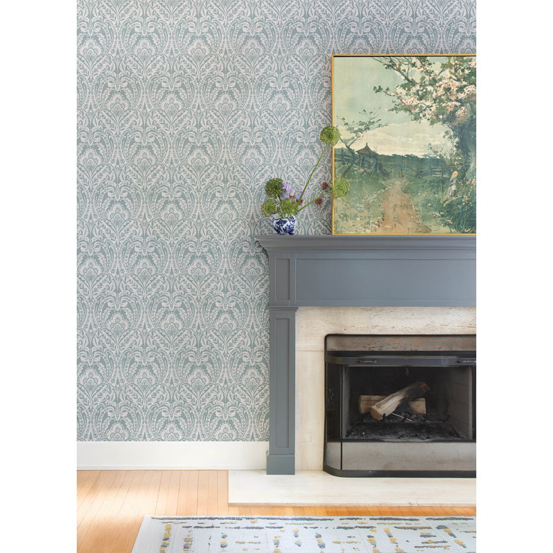 Berkshire Butter Damask Wallpaper, Blue
