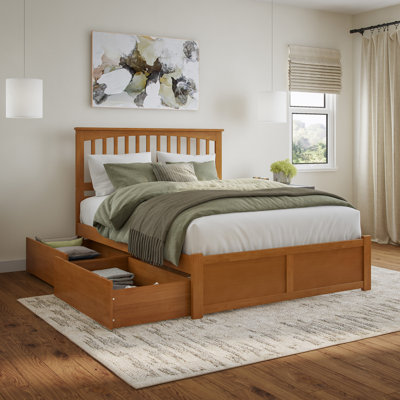 Mission Solid Wood Platform Bed with Footboard & Storage Drawers