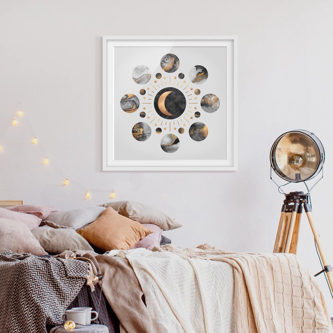 Gerahmter Grafikdruck Moon Phases Abstract Gold