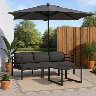 Shina 4Pc Outdoor Modular Sofa Set, Dark Gray Aluminum, Cushions