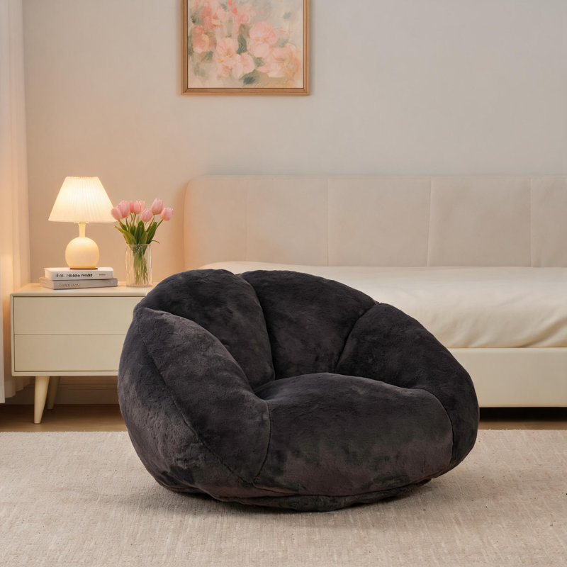 GOMYWAY Shell-Shaped Accent Chair, High-Rebound Memory Foam Bean Bag Chair for Adults, Comfy Faux Fur Lounge Chair with Removable Cover, Lazy Chair for Reading Gaming, Supports 150KG, Multi-Color