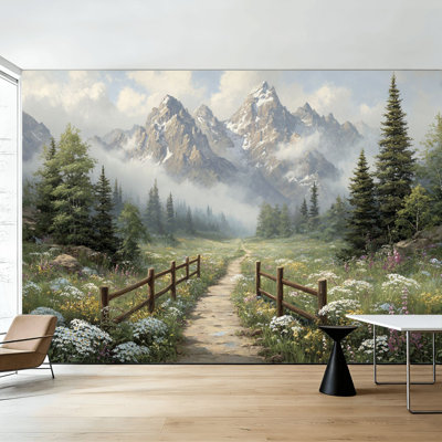 Papier peint adhésif à peler et coller, nature, paysage, forêt verte moderne, montagnes, conifère, murales, forêt, H 100 po x l 144 po, papier peint amovible, adhésif mural pour chambre à coucher, bureau à domicile