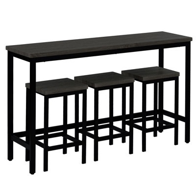 Counter Height Extra Long Dining Table Set With 3 Stools Pub Kitchen Set Side Table With Footrest