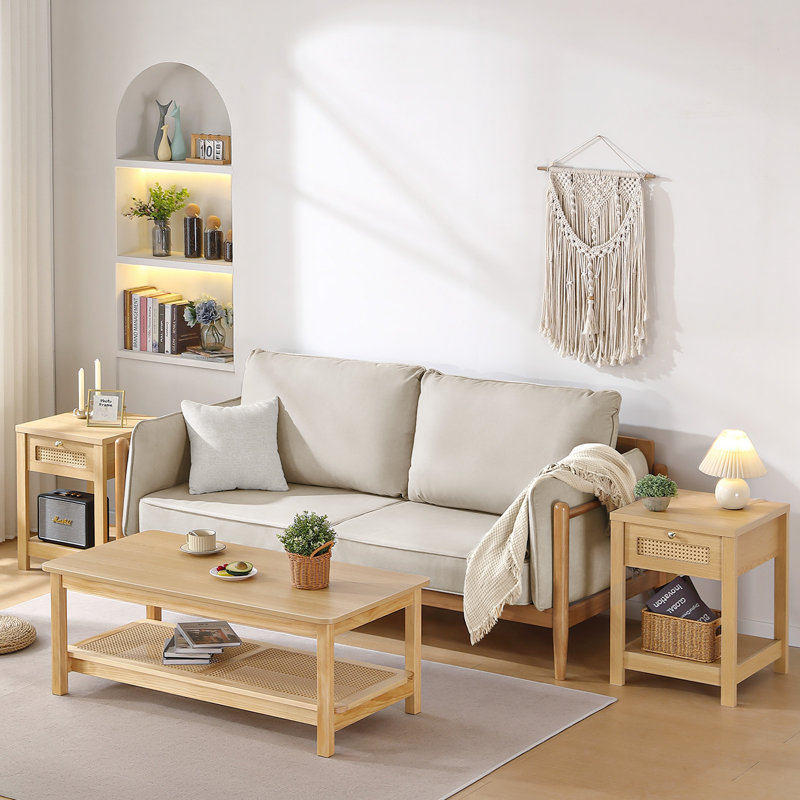 47.2" Solid Wood Frame Coffee Table with Storage, Natural 