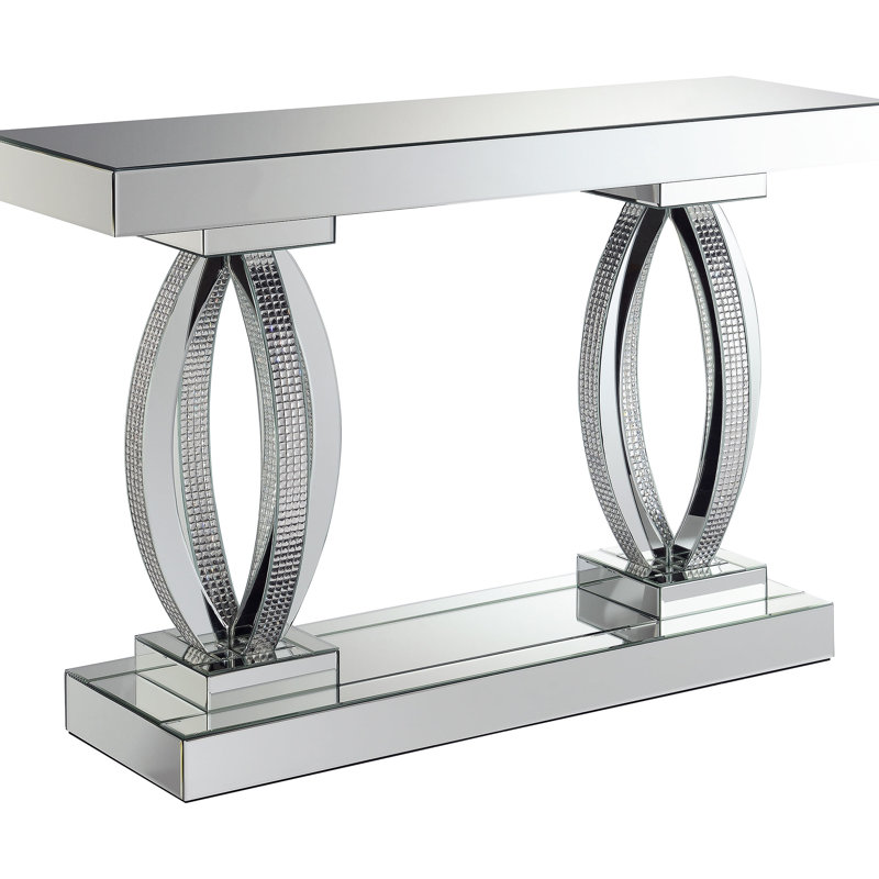 Élégante table d'entrée à miroir en acrylique argenté, idéale pour organiser les chaussures et les manteaux, console rectangulaire sophistiquée de 30,86 po x 14 po, espace de rassemblement sophistiqué de 46,45 po x 14 po
