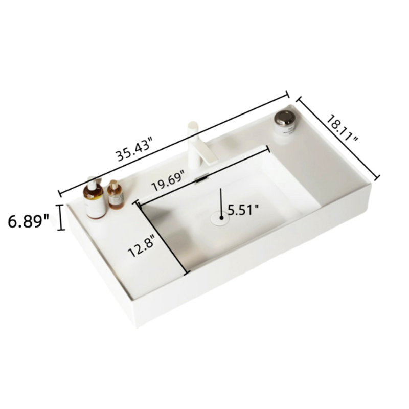 Meuble-lavabo de 36 po avec lavabo vasque - lavabo intégré en acrylique blanc, tablettes en noyer foncé, lavabo pratique, solution de rangement