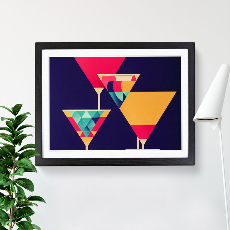 Cocktail Geometric Abstract - Framed Print, Black, 25cm H x 34cm W x 2cm D