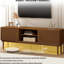 Meuble télé moderne avec portes à rayures verticales et porte coulissante. Pieds en bois massif. Brun. Convient aux téléviseurs de 70 à 79 pouces. Table d'appoint polyvalente avec support coulissant chic. Option de console Suits-1581746021