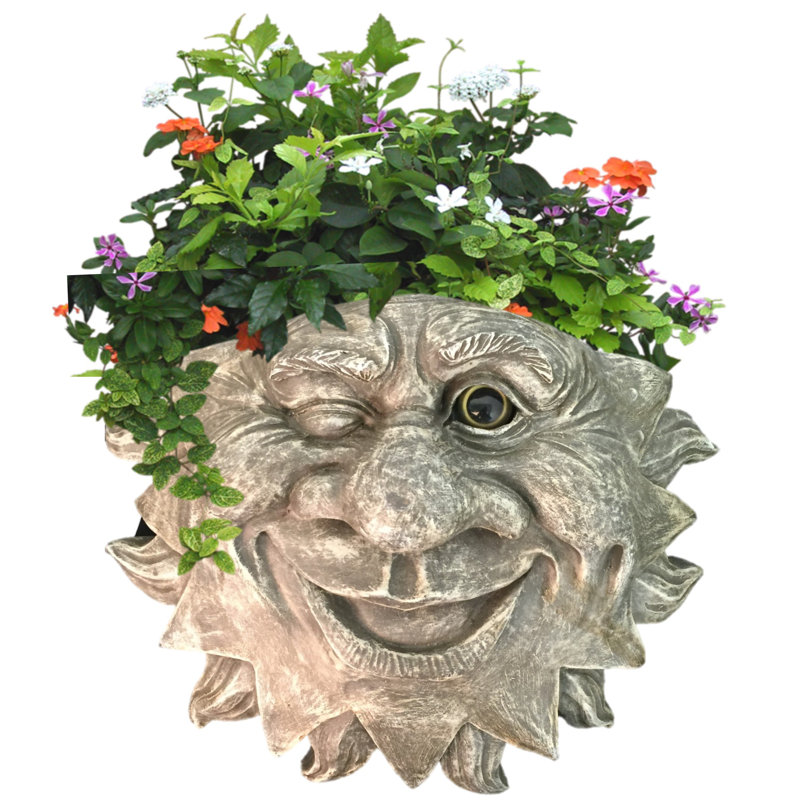Muggly's The Face Mr. Sun Shine Tree & Patio Statue Planter, Gray