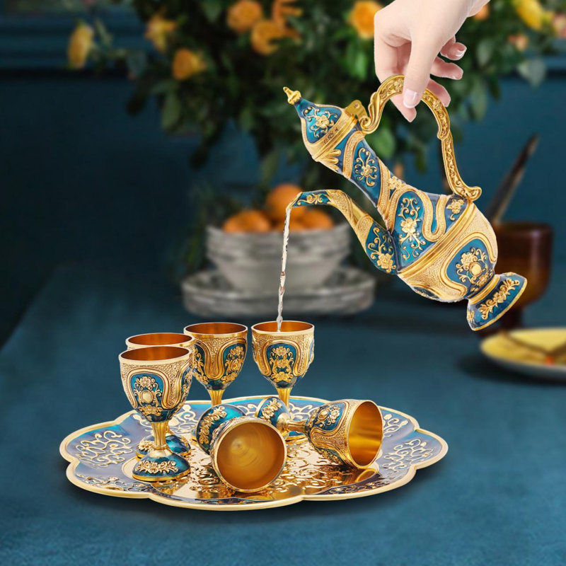 Kaeo 7.4Oz Teapot Set, Blue/Gold