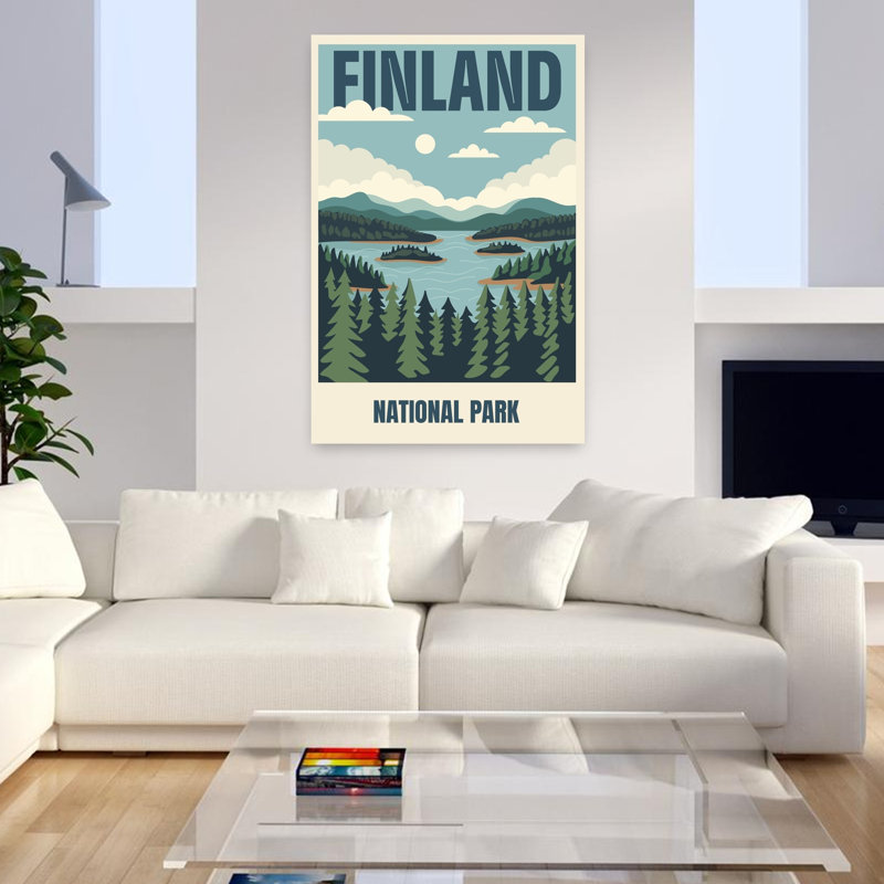 Art mural de paysage de forêt de pin serein rétro parc national de la Finlande, 48" H x 32" W