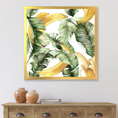 Ripe Bananas with Leaves - Peinture sur toile encadrée