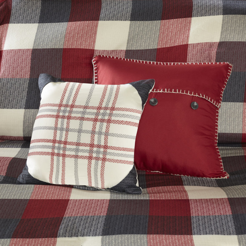 Ridge Red Herringbone 6-Piece Full/Queen Duvet Cover Set, Full/Queen, Red