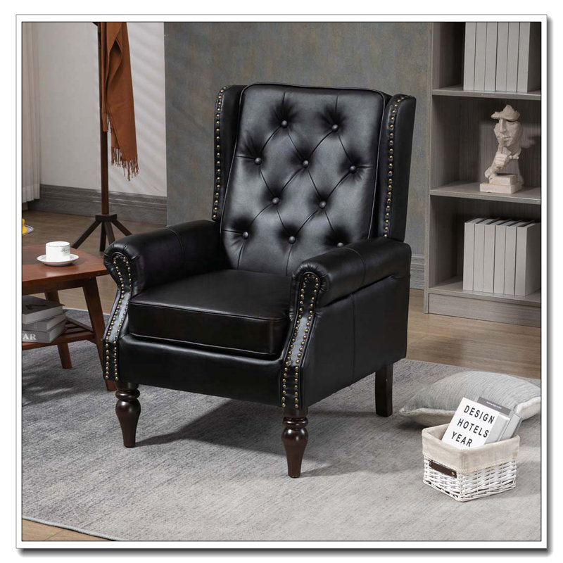 Fauteuil à structure en bois avec dossier capitonné, Noir