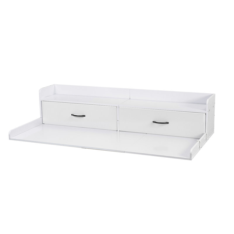 Washer Dryer Countertop with Shelf, 54 x 27.5 in Wooden Washer and Dryer Topper with 2 Drawers & 2 Hooks, Laundry Machine Topper for Laundry Closet Pantry Counter Organization and Storage, White