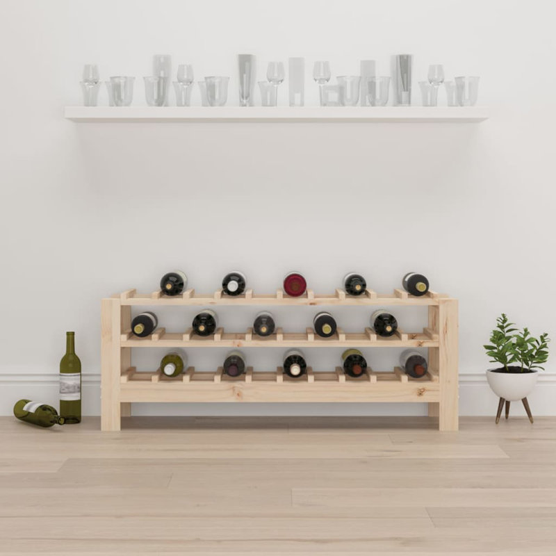 30 Bottle Solid Wood Floor Wine Bottle Rack in Brown